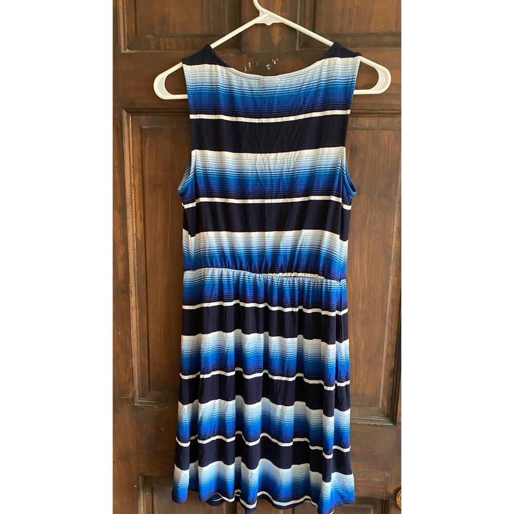 Merona Womens Medium Dress Sleeveless Blue Stripe Rayon Spandex - Picture 8 of 9